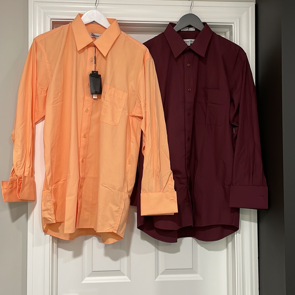NEW Mens Giovanni Uomo Long Sleeve Dress Shirts 16 - Orange Sherbert & Dark Red